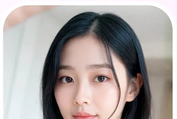 정면을 응시하는 긴 흑발 여성 사진