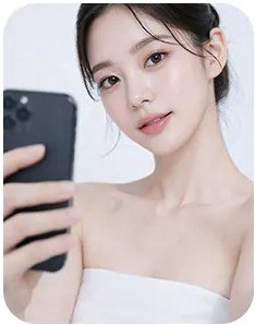 스마트폰으로 거울 셀카를 찍는 여성