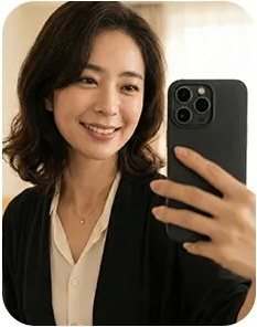 스마트폰으로 거울 셀카를 찍는 여성