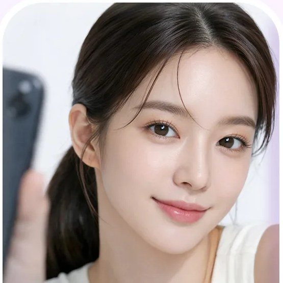 스마트폰으로 셀카를 찍는 여성 모델