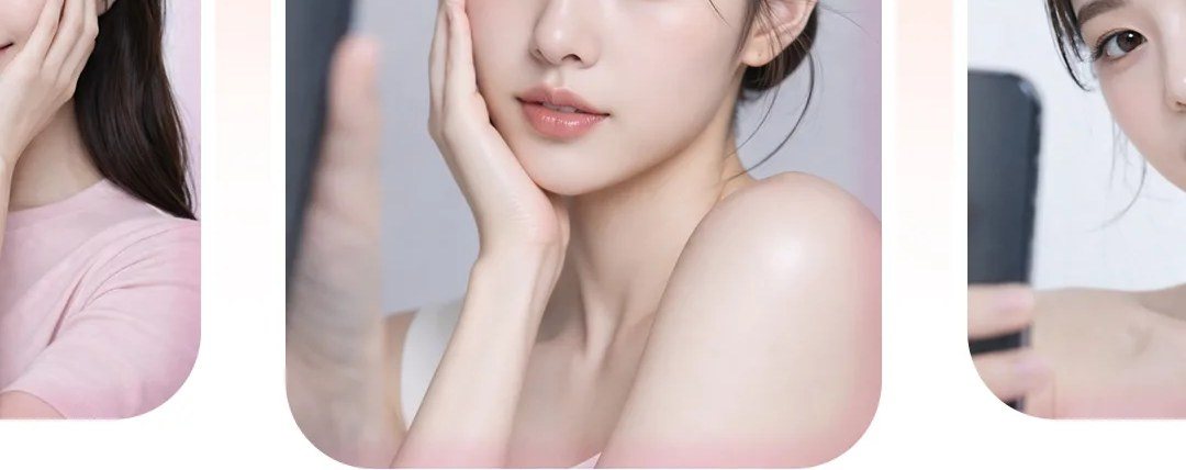 휴대폰으로 셀카를 찍으며 턱선을 보여주는 여성 모델