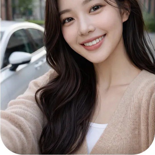 미소 짓는 여성 셀카 사진