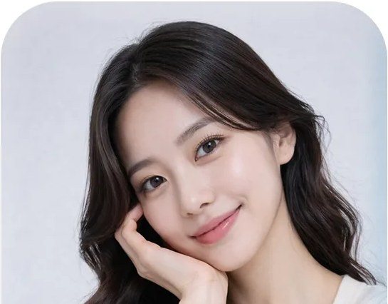 턱을 괴고 미소 짓는 여성 인물 사진