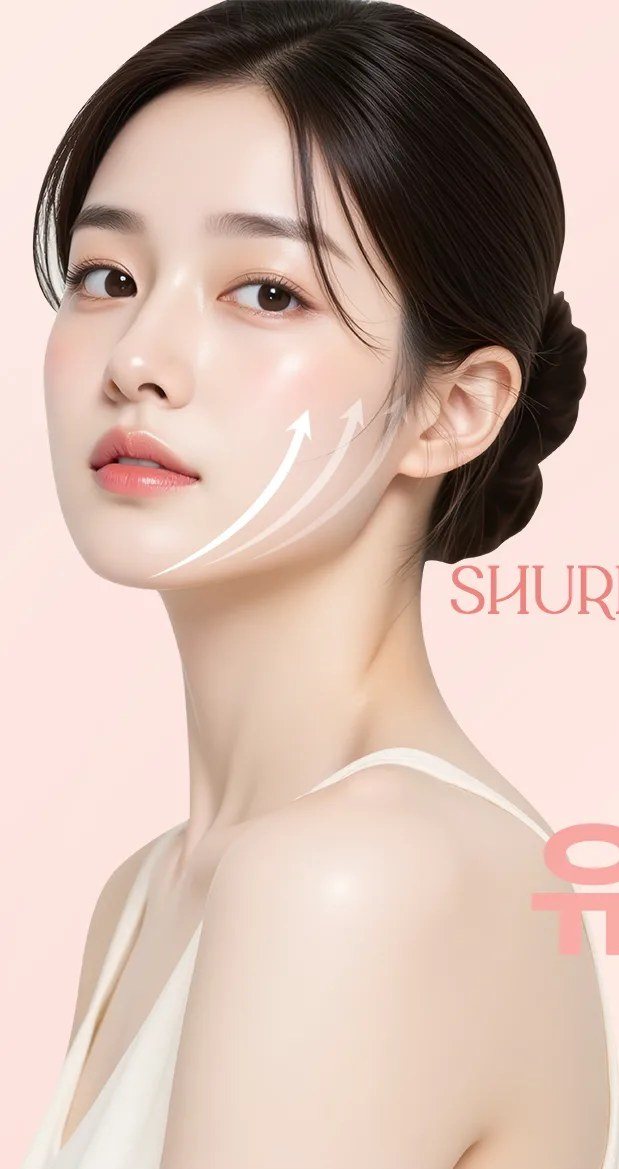 탄력 리프팅 화살표 효과가 들어간 여성 모델 사진
