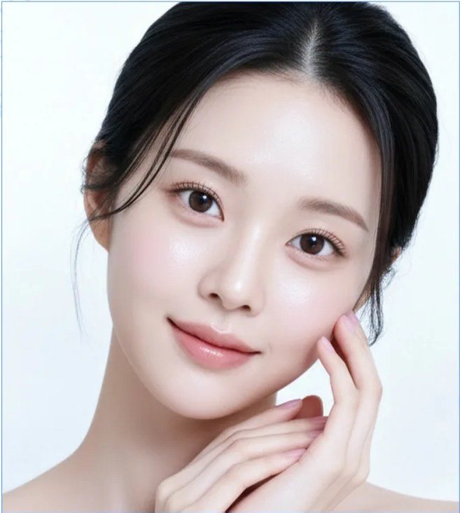 턱에 손을 얹고 있는 여성의 얼굴
